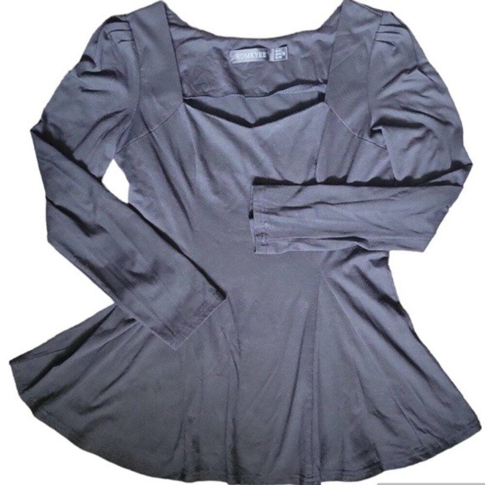 HOMEYEE Black Sweetheart Peplum Top - 6